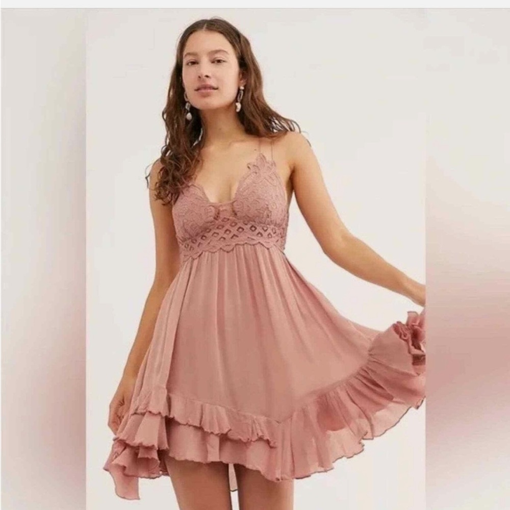 Free People Adella  Slip Dress Size Large Color Rose Pink